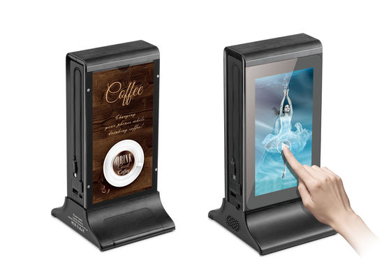 Lecteur de publicité LCD à écran HD de bureau en forme de L de 10 pouces noir avec banque d'alimentation de menu